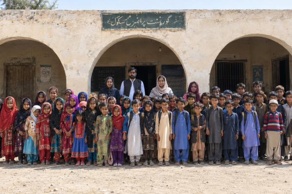 Rural School Group Portrait Under Arches